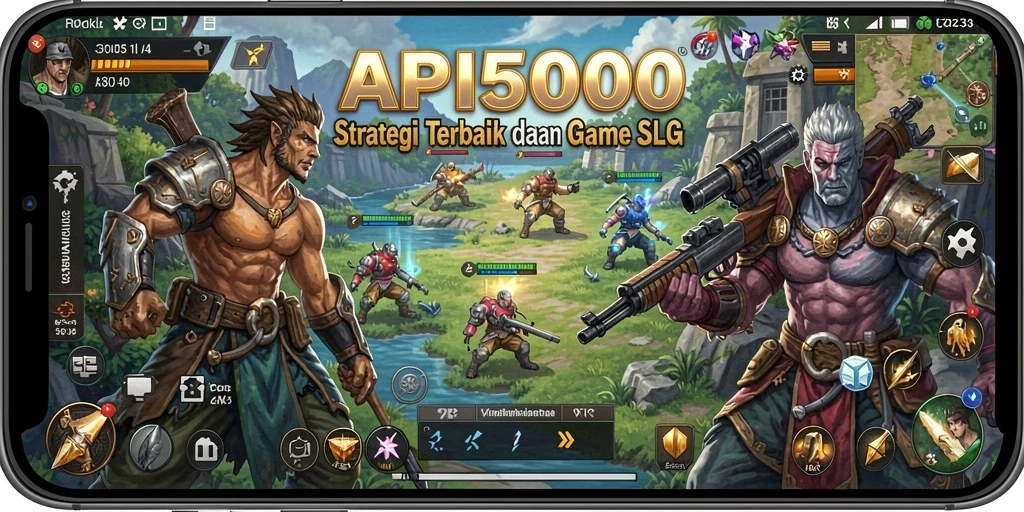 Tampilan gameplay yang menarik dari API5000, menampilkan pertempuran dan pembangunan kerajaan.