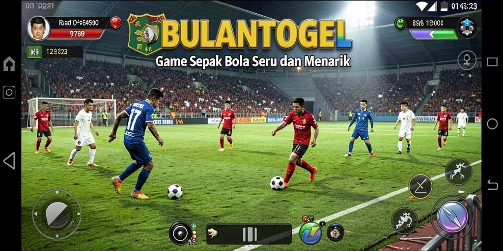 Screenshot menunjukkan aksi seru dalam permainan sepak bola.