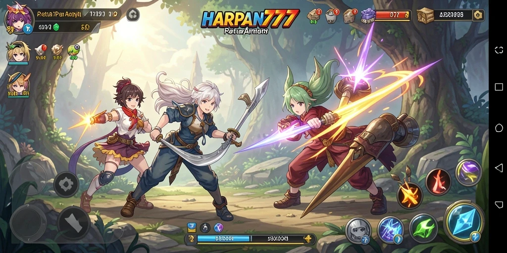Screenshot utama menunjukkan aksi seru karakter anime dalam permainan.