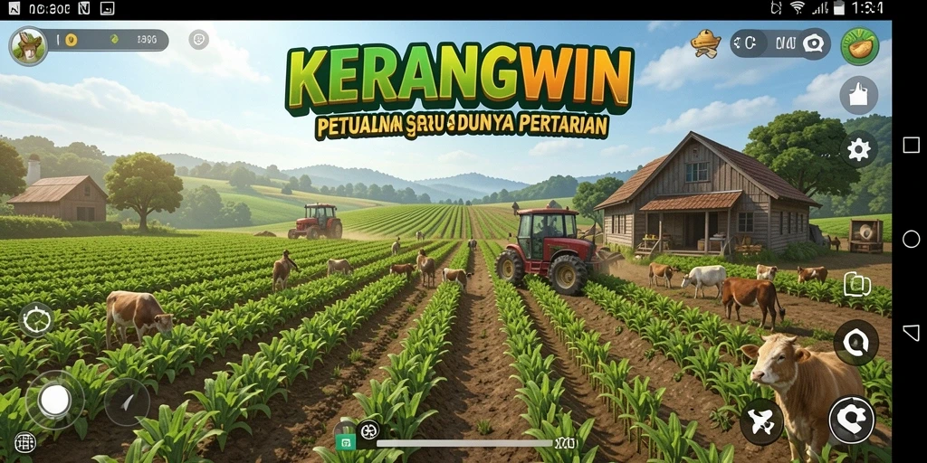 Screenshot gameplay KERANGWIN dengan aktivitas bertani.