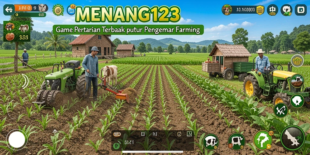 Tampilan gameplay <strong>MENANG123</strong> yang menarik dengan lahan pertanian yang subur.