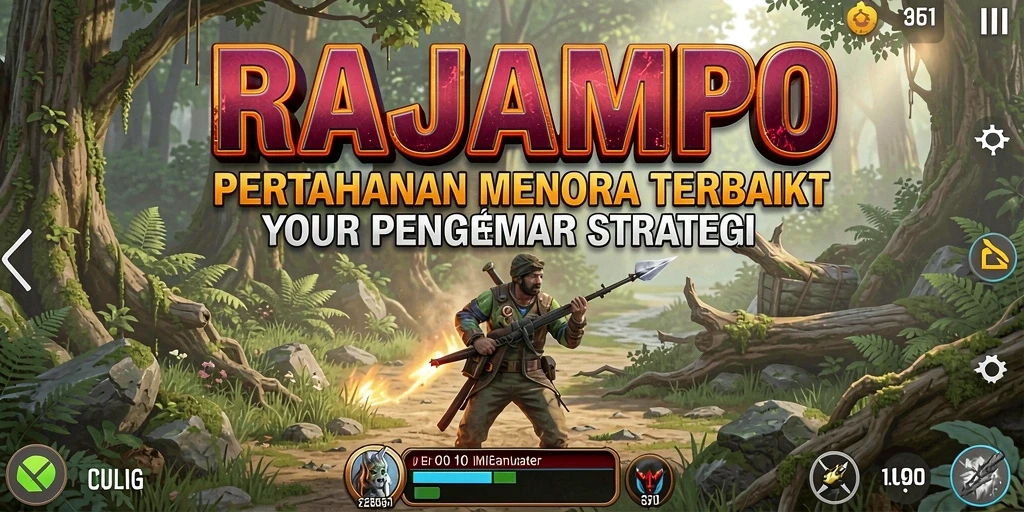 Tangkapan layar RAJAMPO menunjukkan aksi menara mempertahankan basis dari serangan musuh.