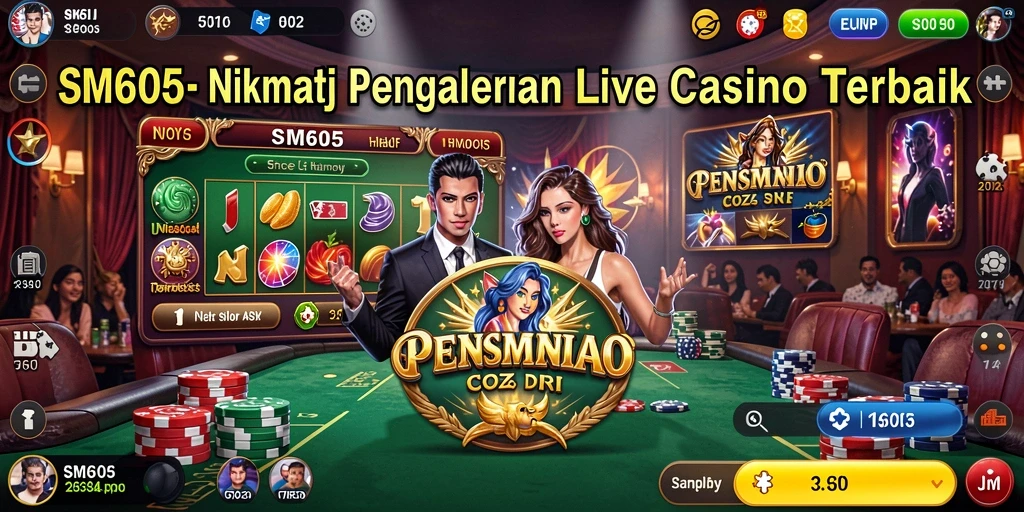 Tampilan gameplay SM605 dengan dealer langsung dan permainan kasino.