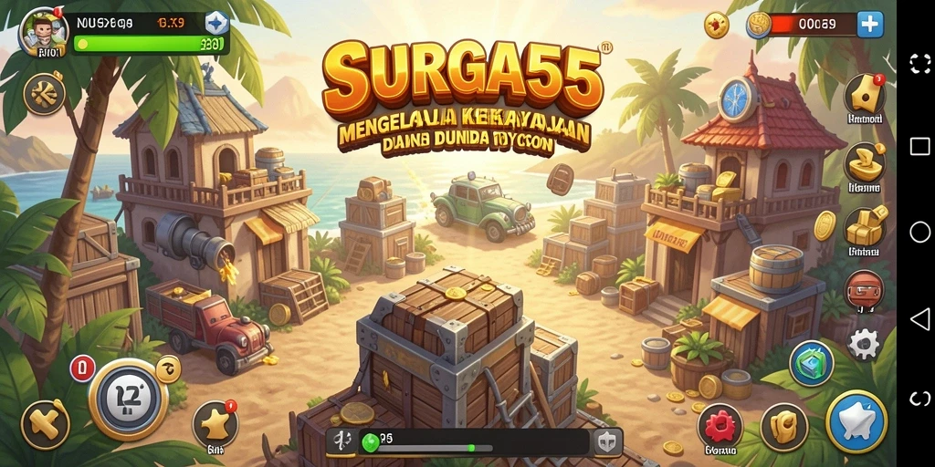Screenshot gameplay <strong>SURGA55</strong> yang menampilkan pengelolaan bisnis Tycoon.