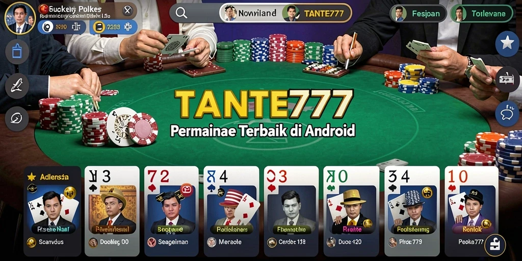 Tangkapan layar dari gameplay mendebarkan TANTE777 yang menampilkan suasana Poker.